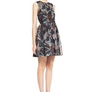 Red Valentino Silk Forest Leaves Floral And Owl Dress A Line Mini Party Sz 38